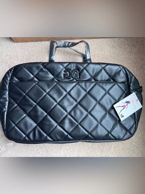 Gilda Paris quilted black faux leather weekender travel bag